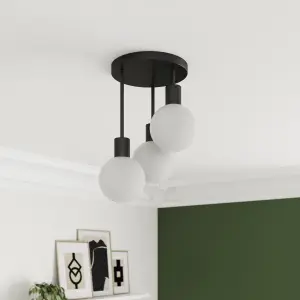 GoodHome Round Matt Glass & metal Black 3 Lamp LED Ceiling light