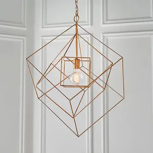 Large Angular Ceiling Pendant Light - Antique Gold Leaf Finish Frame - Dimmable