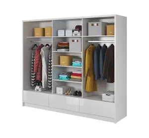 Aria I Mirrored Sliding Three Door Wardrobe 250cm in White Gloss