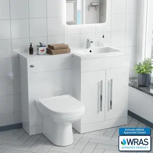 Nes Home Debra Bathroom White L-Shape RH Basin Vanity Unit BTW WC Toilet 1100mm