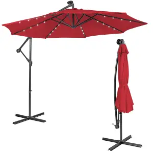 Costway 3 x 3m Cantilever Parasol Backyard Patio Offset Umbrella w/ 32 Solar-Powered LED Lights