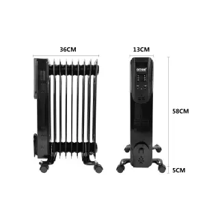 AMOS 9-Fin 2000W Smart Oil Filled Radiator Wi-Fi Smart App Enabled & Remote Control 3 Heat Settings Timer Digital Display, Black