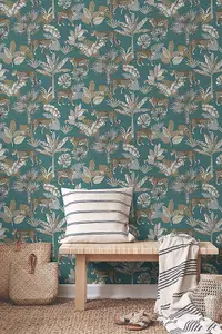 Grandeco Jungle Fever Leopard Teal Wallpaper JF2104