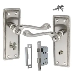 Georgian Satin Bathroom Door Handles Latch Door Handles