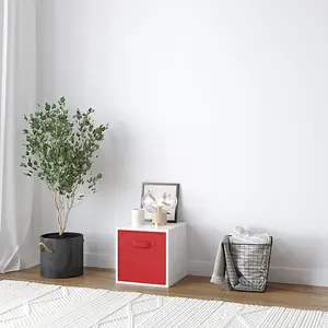 URBNLIVING 30cm Height White Wooden Shelves Cubes Storage Units With Red Drawer Insert