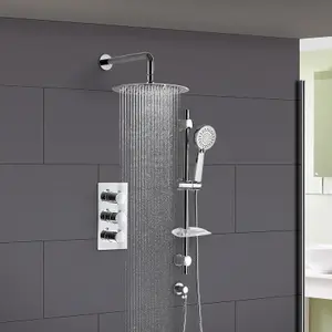 Lilly Thermostatic 2 Way Round Set - Slim Shower Head & Slider Rail Handset