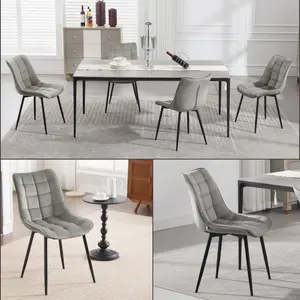 Set Of 4 Dining Room Chairs Kitchen Chair Cushioned Chair Design Chair With Backrests With Fabric Seat And Metal Frame Light Grey