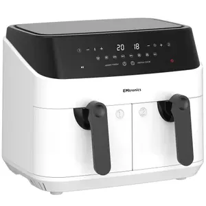 EMtronics Double Basket Air Fryer Large Digital 9 Litre Dual with Timer - White