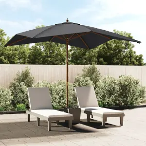 Berkfield Garden Parasol with Wooden Pole Black 300x300x273 cm