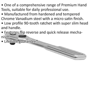 Advanced Low Profile 90-Tooth Ratchet Wrench with Flip Reverse Mechanism - 3/8 Inch Drive