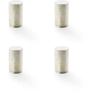 4 PACK - Knurled Cylinder Cupboard Door Knob - 20mm x 35mm - Satin Nickel Pull Handle