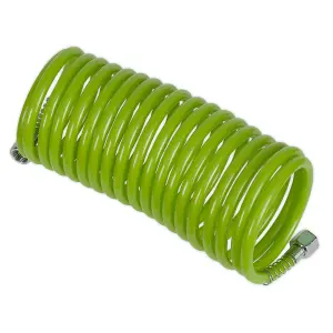 Sealey PE Coiled Air Hose 5m x 5mm With 1/4" BSP Unions - Green SA335G