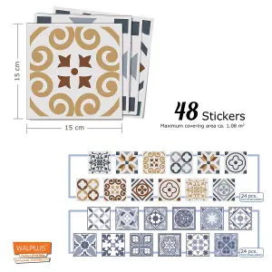 Walplus Stone and Walnut Azulejo Combo Mix Tile Stickers