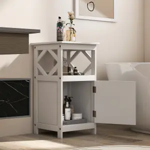 Costway Bathroom Floor Cabinet Single Door Storage Organizer Cabinet W/ Open Compartment