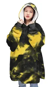 Teddy Oversized Blanket Tie Dye Black & Yellow Blanket Plush Sherpa Fur Fleece