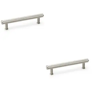 2 PACK - Knurled T Bar Pull Handle - Satin Nickel - 128mm Centres Premium Drawer Door