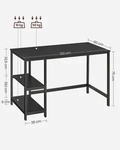 VASAGLE Computer Table Desk with 2 Shelves Left or Right Work Table for the Office Living Room Steel Frame Industrial Black