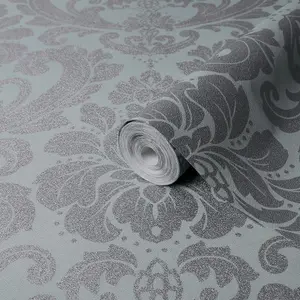 Boutique Adelina Duck egg Metallic effect Damask Embossed Wallpaper Sample