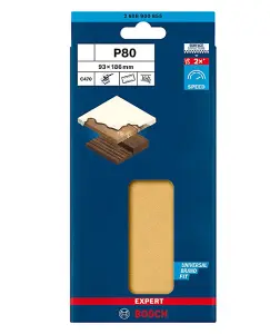 BOSCH Expert for Wood + Paint Sanding Sheets (Grit 80) (20/Pack) (For: Bosch PSS 250AE, PSM 200 AES & UniversalSander18V Sanders)