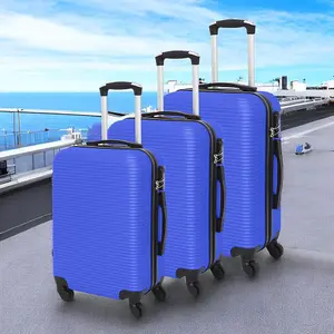 LUGGIT 3 Pcs Travel Lightweight Trolley Luggage Suitcase Set of 3 Sizes, ABS Shell - Parallel Line Royal Blue