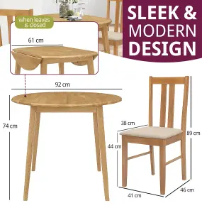 Hallowood Furniture Ledbury Light Oak Drop Leaf Round Dining Table with 2 Light Oak Chairs