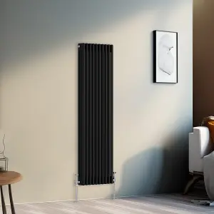 Right Radiators 1500x472 mm Vertical Traditional 3 Column Cast Iron Style Radiator Black