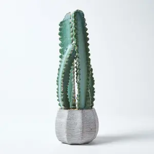 Homescapes Hylcocereus Artificial Cactus In Decorative Textured Stone Pot, 49 cm Tall