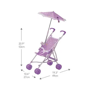 Teamson Kids - Baby Doll Stroller with Parasol - Purple / Stars