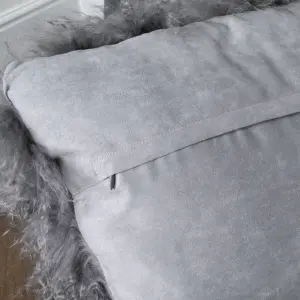 Genuine Grey Curly Sheepskin Cushion 45x45cm