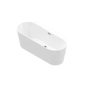 GoodHome Nakina Gloss White Acrylic Back to wall D-shaped Double ended Bath (L)1800mm (W)800mm