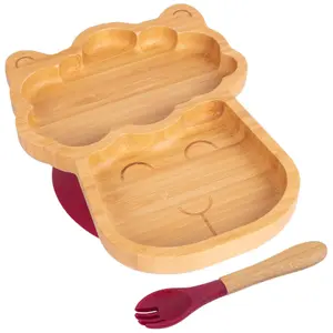 Bamboo Llama Baby Weaning Plate & Fork Set - Red