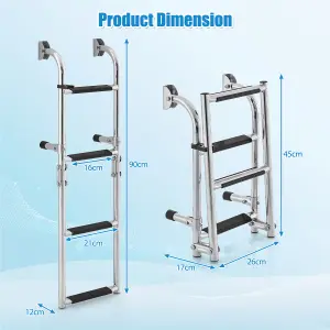 Costway 4 Step Folding Boat Ladder Anti Slip Stainless Steel Swimming Pool Ladder