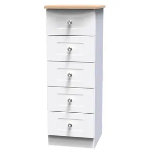 Sussex Ready assembled White & oak 5 Drawer Bedside chest (H)1074mm (W)395mm (D)411mm