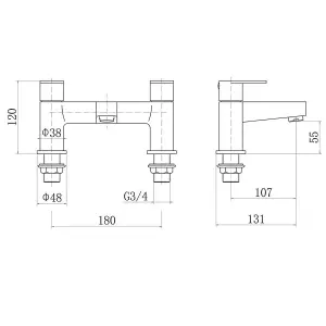 Rinse Bathrooms Modern Solid Brass Bathroom Monobloc Round Bath Filler Mixer Tap Chrome Double Lever Tub Tap