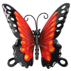 Small 3D Red Metal  Butterfly Garden/Home Wall Art Ornament 7x12x14cm