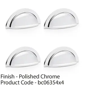 4 PACK - Ridged Cup Handle - Polished Chrome 76mm Centres Solid Brass Shaker Drawer Pull