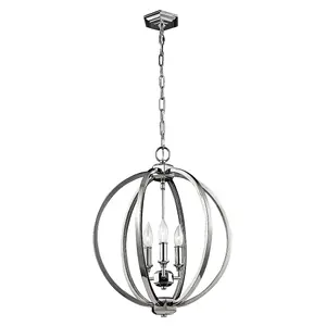 Elstead Corinne 3 Light Medium Spherical Ceiling Pendant Polished Nickel, E14