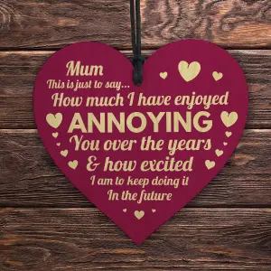 Red Ocean Handmade Wooden Heart for Mum - Message with a Touch of Humor Perfect Gift for Mother's Day, Birthday, or Any Occasion