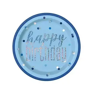 Unique Party Paper Glitz Disposable Plates (Pack of 8) Blue (One Size)