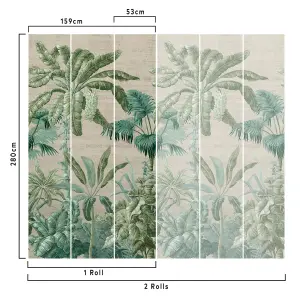 Botanical Palm Leaves 3 lane Repeatable Wallpaper Mural, Green