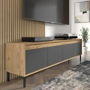 Spacious Oak Golden & Basalt TV Cabinet with Push-To-Open Doors W192cm H56cm D40cm for Modern Entertainment Areas