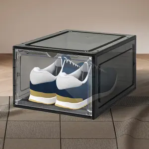 6 Pack Clear Durable Shoe Organiser - Sturdy And Durable Front Stackable Drawers - Space Saving Design With Magnetic Door