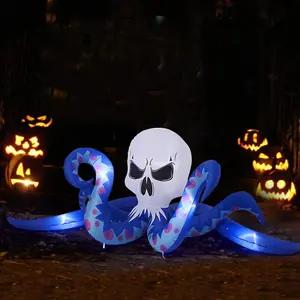 4Ft Halloween Skull Head Octopus Inflatable with Build-In LED