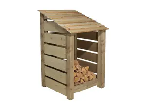 Slatted wooden log store W-79cm, H-126cm, D-88cm - natural (light green) finish