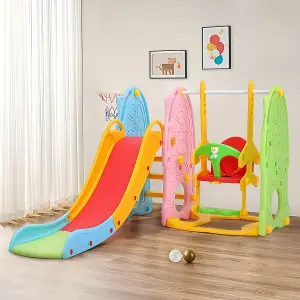 3 in 1 Colorful Kid Toddler Children Slide and Swing Set Play Set with Basketball Hoop W 1500 x D 1800 x H 1050 mm