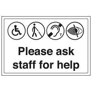 Ask Staff For Help Impairments Sign - Adhesive Vinyl - 400x300mm (x3)