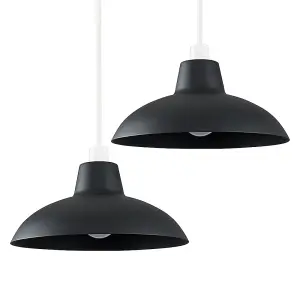 ValueLights Civic Pair of Black Metal Easy Fit Living Room Bedroom Ceiling Pendant Light Shades