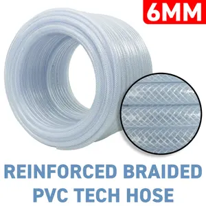 Clear PVC Braided Hose,Food Grade-Oil-Water-Fuel Reinforced Pipe,Tube 6mm internal,9.2mm external (5m)