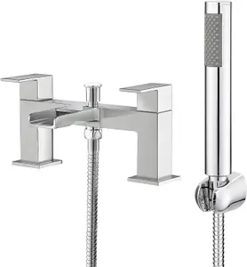 BATHWEST Waterfall Bath Tap with Shower Square Chrome Brass Bathroom Taps & Shower