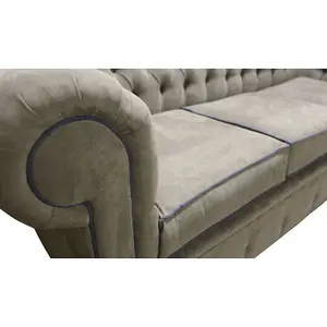 Chesterfield 3 Seater Sofa Kimora Grey With Blue Piping Fabric In Classic Style